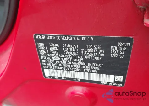 2020 Honda Hr-V Awd Ex из США, поврежденный, VIN 3CZRU6H52LM732284